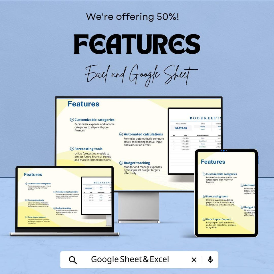Bookkeeping Spreadsheet for Small Business | Excel & Google Sheets Template | Income Expense Tracker | Finance Budget Log | Instant Download