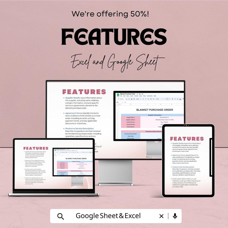 Blanket Purchase Order Sheet - Google Sheets & Excel - Purchase Order Management - Customizable Template