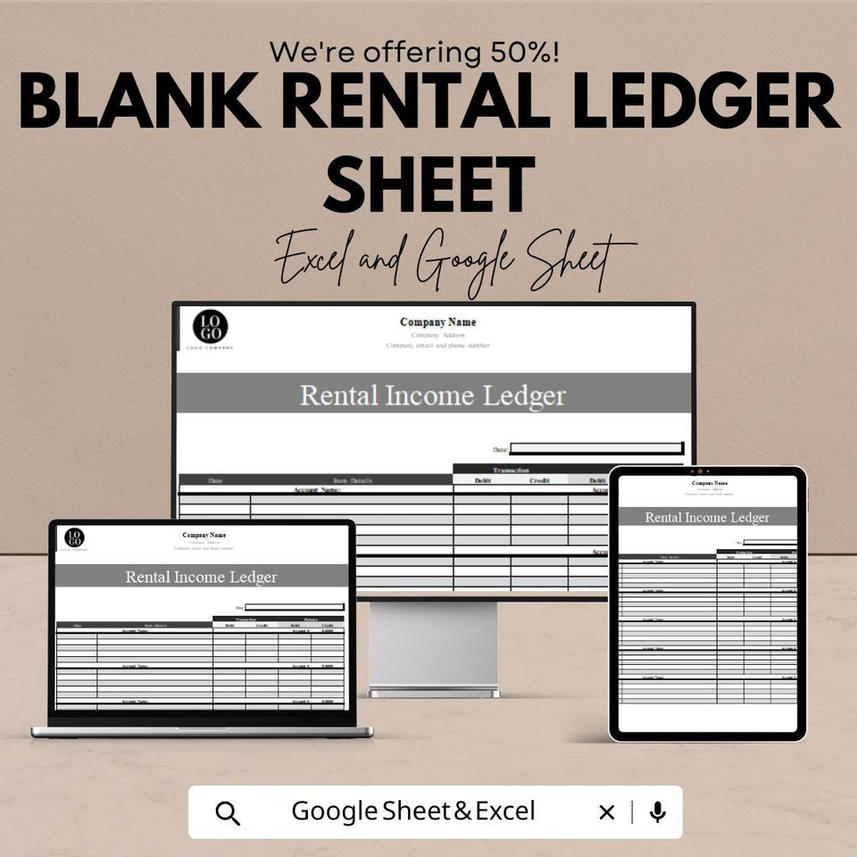 Blank Rental Ledger Sheet | Property Income Tracker | Excel & Google Sheet | Printable Landlord Finance Template | Rental Record Log