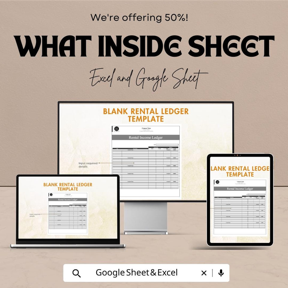 Blank Rental Ledger Sheet | Property Income Tracker | Excel & Google Sheet | Printable Landlord Finance Template | Rental Record Log