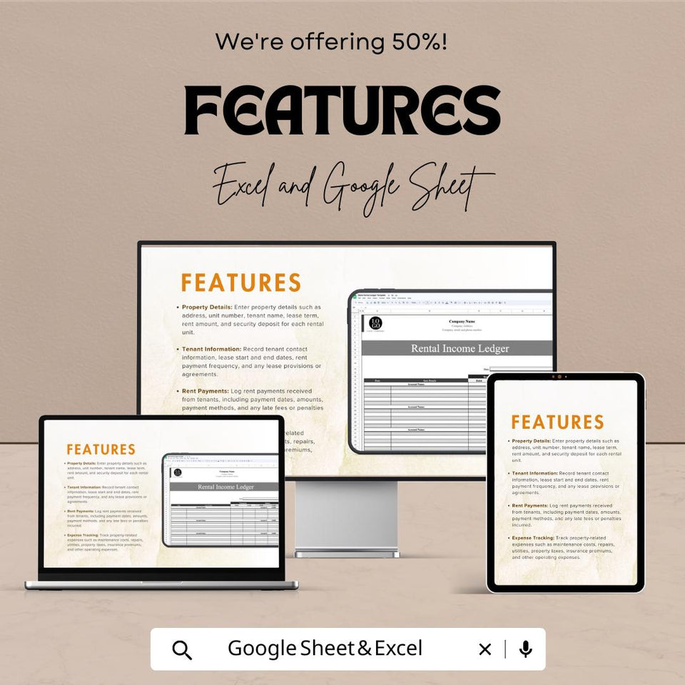 Blank Rental Ledger Sheet | Property Income Tracker | Excel & Google Sheet | Printable Landlord Finance Template | Rental Record Log