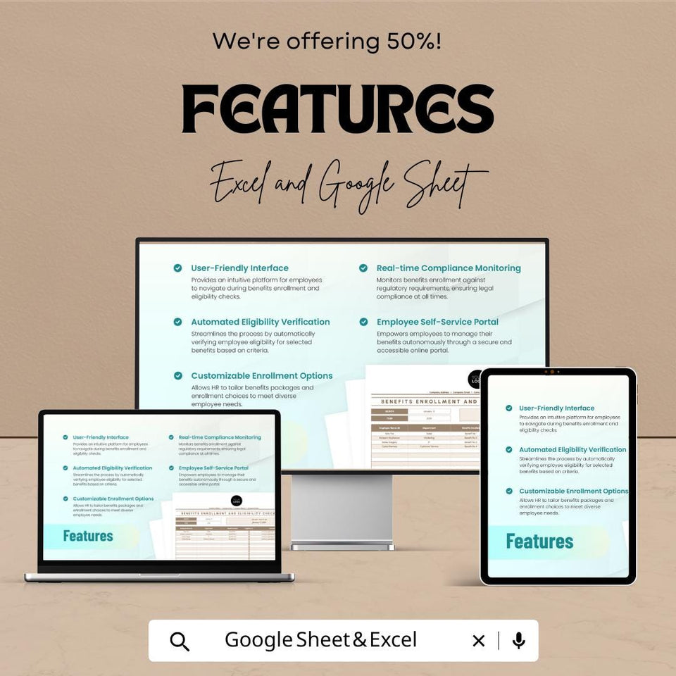 Benefits Enrollment and Eligibility Tracker HR Sheet | Google Sheets and Excel Template | HR Compliance & Employee Benefits Form