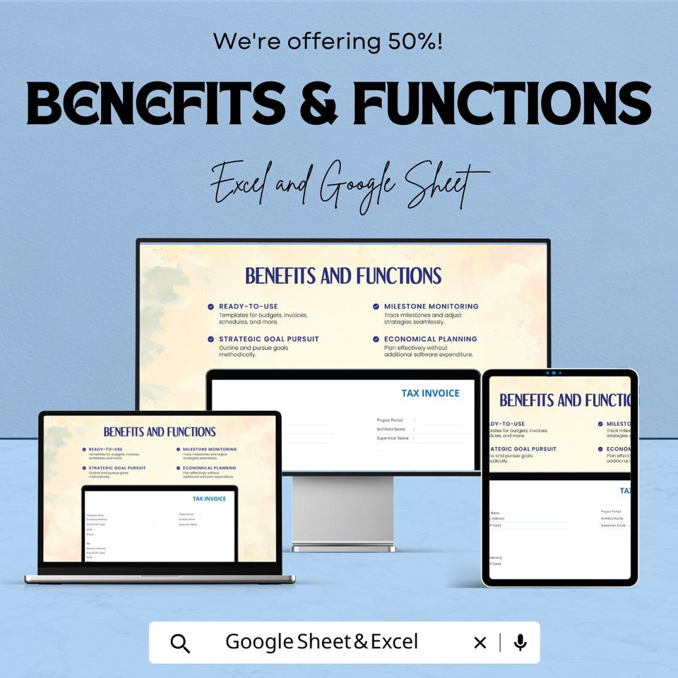 Basic Tax Invoice Template - Excel & Google Sheet, Customizable, Professional Tax Billing, Easy to Use