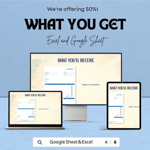 Basic Tax Invoice Template - Excel & Google Sheet, Customizable, Professional Tax Billing, Easy to Use