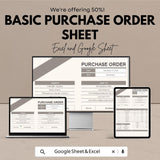 Basic Purchase Order Sheet - Excel & Google Sheets | Simple Ordering System | Easy Purchase Tracking