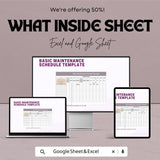 Basic Maintenance Schedule Template | Excel and Google Sheets | Task Scheduling & Efficiency Improvement