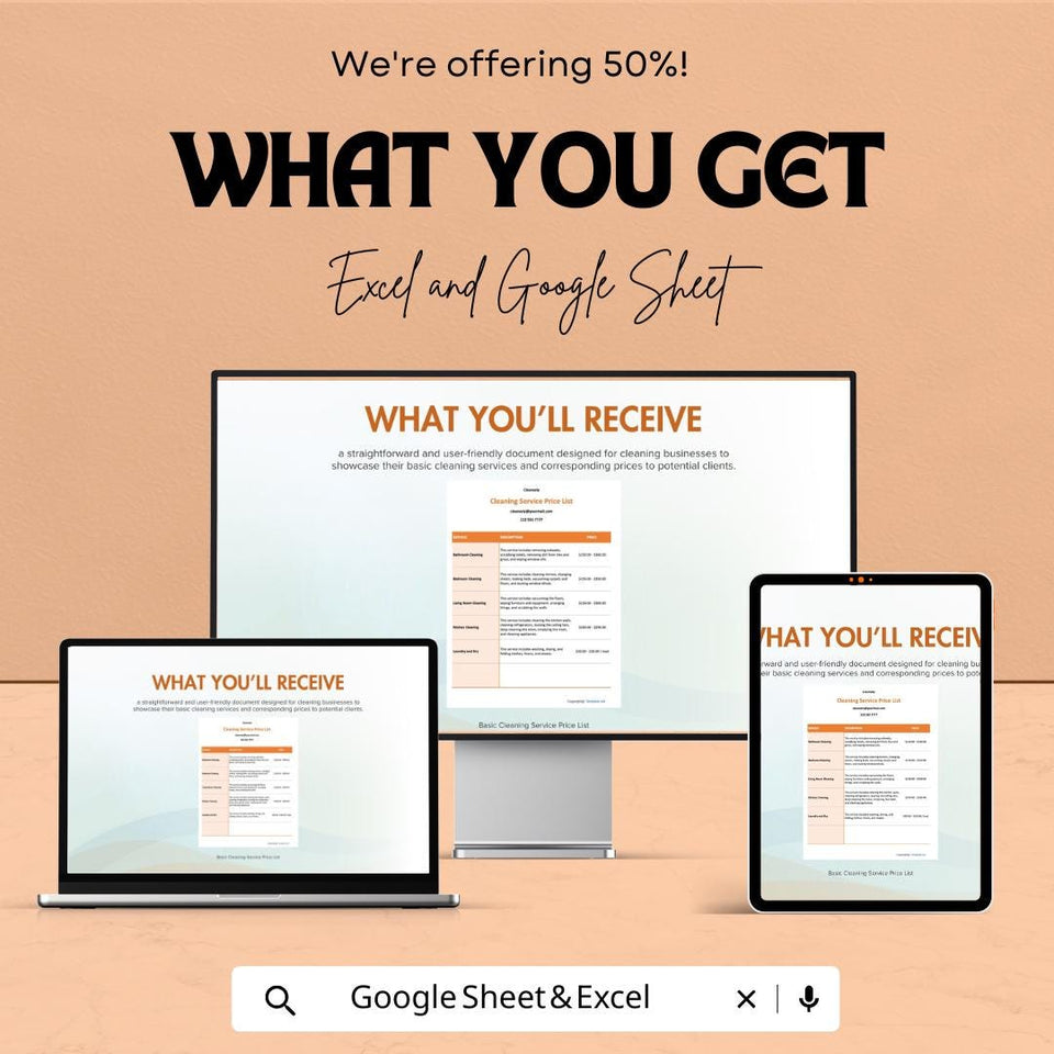 Cleaning Service Price List Template | Google Sheets & Excel | Editable Pricing Sheet | Housekeeping Rate Chart | Instant Download