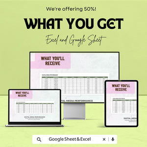 Advertising Digital Media Performance Dashboard | Excel and Google Sheets Template | Digital Ad Campaign Tracker | ROI Analysis & Metrics
