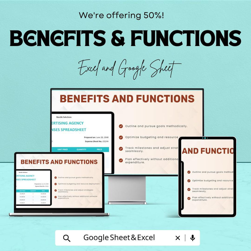 Advertising Agency Expenses Spreadsheet | Google Sheets Template | Budget Management, Track Advertising Costs, Automated Calculations