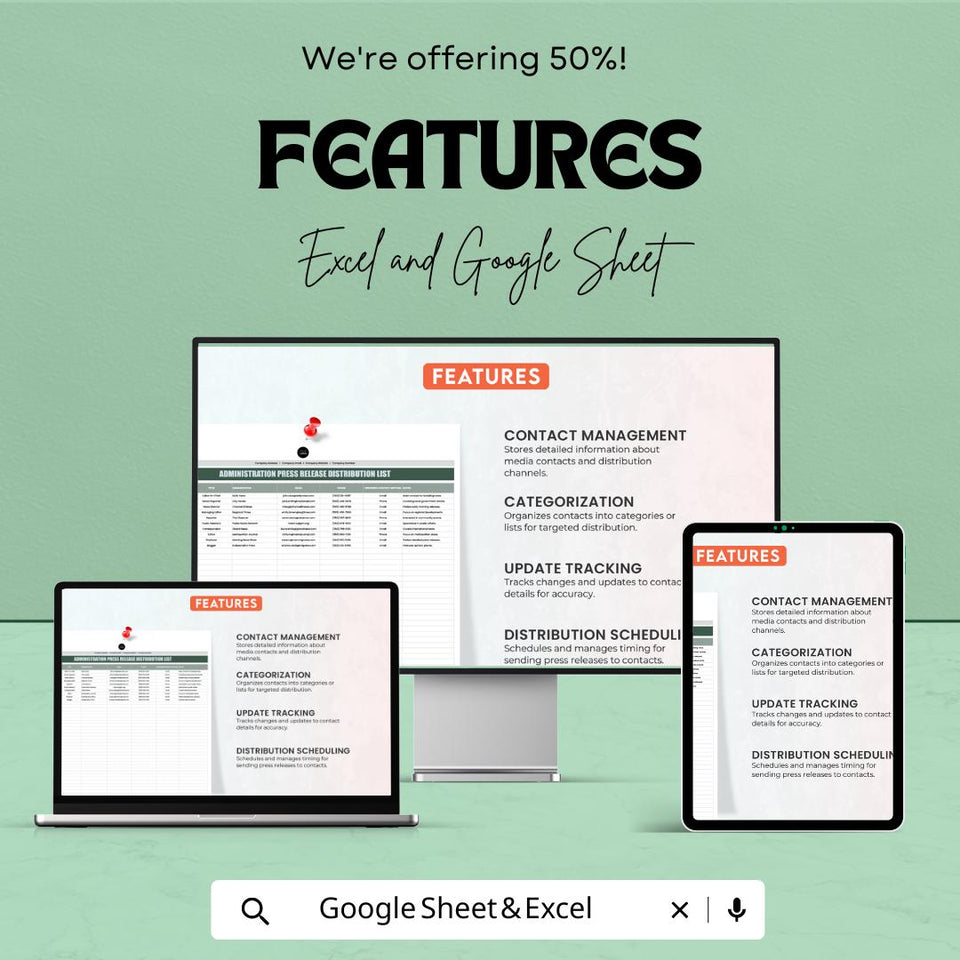 Administration Press Release Distribution List | Excel & Google Sheets Template | Media Contact Tracker | Editable Stakeholder List
