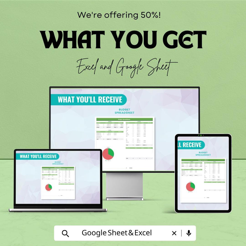 Budget Spreadsheet Template for Excel and Google Sheets – Personal and Business Budget Planner | Income & Expense Tracker | 50% Off Today!