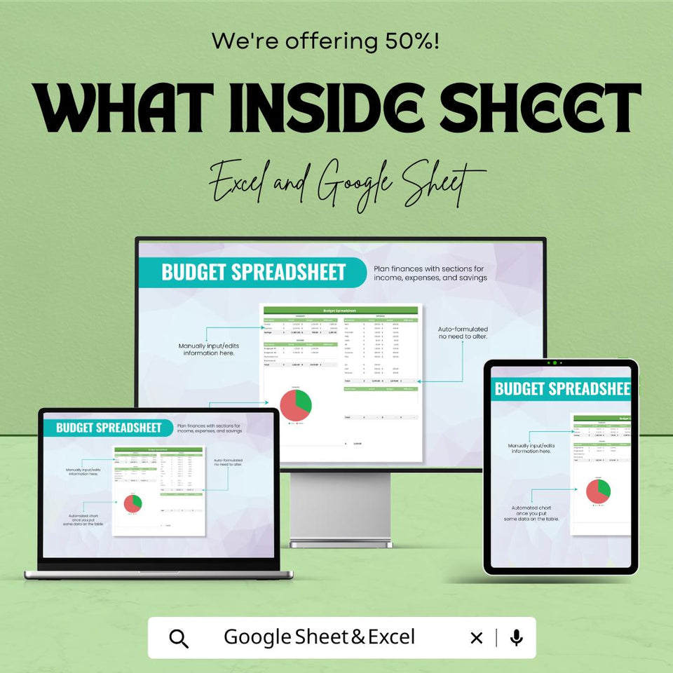 Budget Spreadsheet Template for Excel and Google Sheets – Personal and Business Budget Planner | Income & Expense Tracker | 50% Off Today!