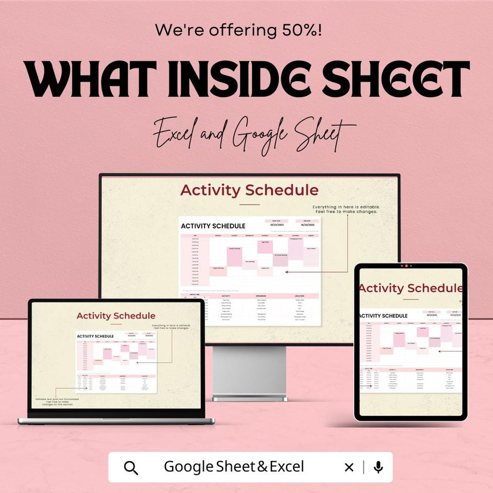 Activity Schedule Sheet | Excel & Google Sheet | Plan and Organize Your Weekly Activities | Editable Template for Easy Scheduling