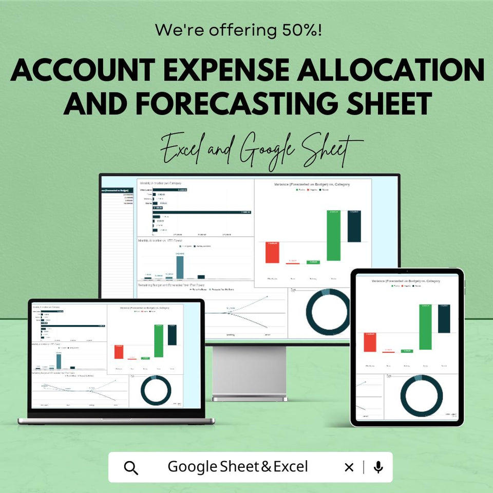 Account Expense Allocation and Forecasting Sheet – Budgeting & Expense Tracker – Excel and Google Sheet – Financial Forecasting Tool