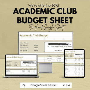 Academic Club Budget Sheet | Editable Excel & Google Sheets Template | School Club Finance Tracker | Budget Planner for Students