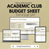 Academic Club Budget Sheet | Editable Excel & Google Sheets Template | School Club Finance Tracker | Budget Planner for Students