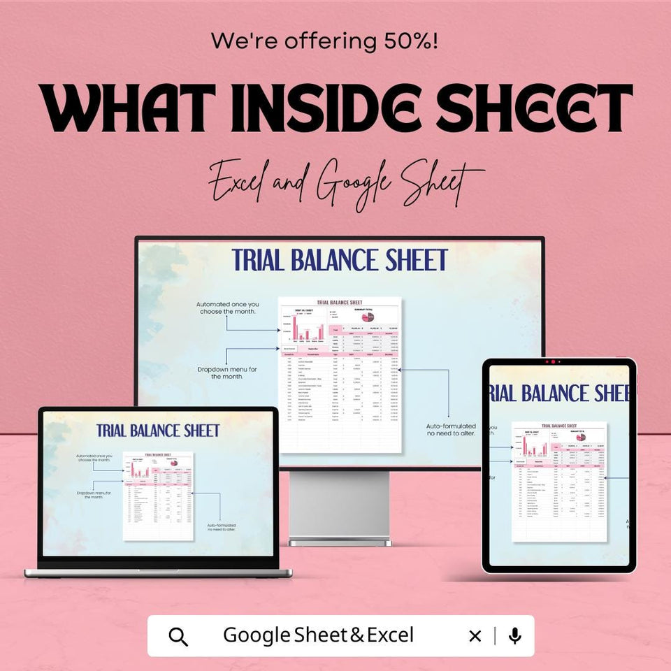 Trial Balance Sheet | Excel & Google Sheet Accounting Template | Summary Ledger with Charts | Business Finance Tracker Tool