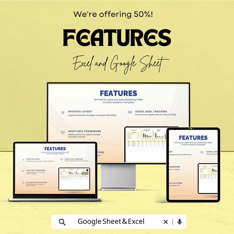Marketing Video Content Analytics Sheet | Track CTR and Engagement | Excel & Google Sheets Template