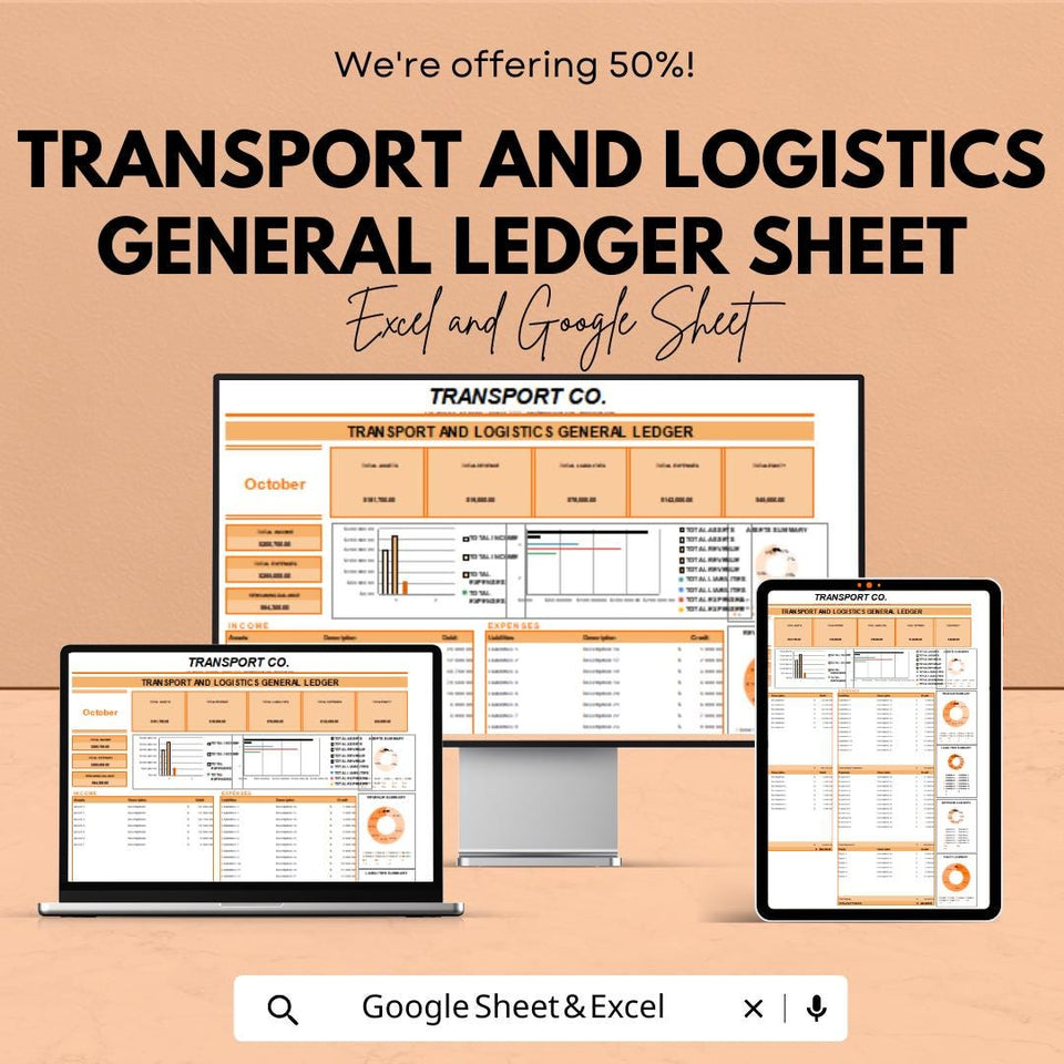 Transport and Logistics General Ledger Sheet | Google Sheets | Financial Accounting Tracker for Fleet, Logistics & Transport Businesses