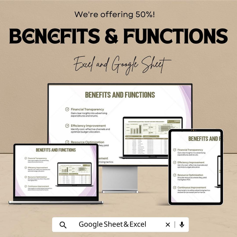 Advertising Budget Review Spreadsheet | Quarterly Marketing ROI Tracker | Excel & Google Sheet Template | Digital Download