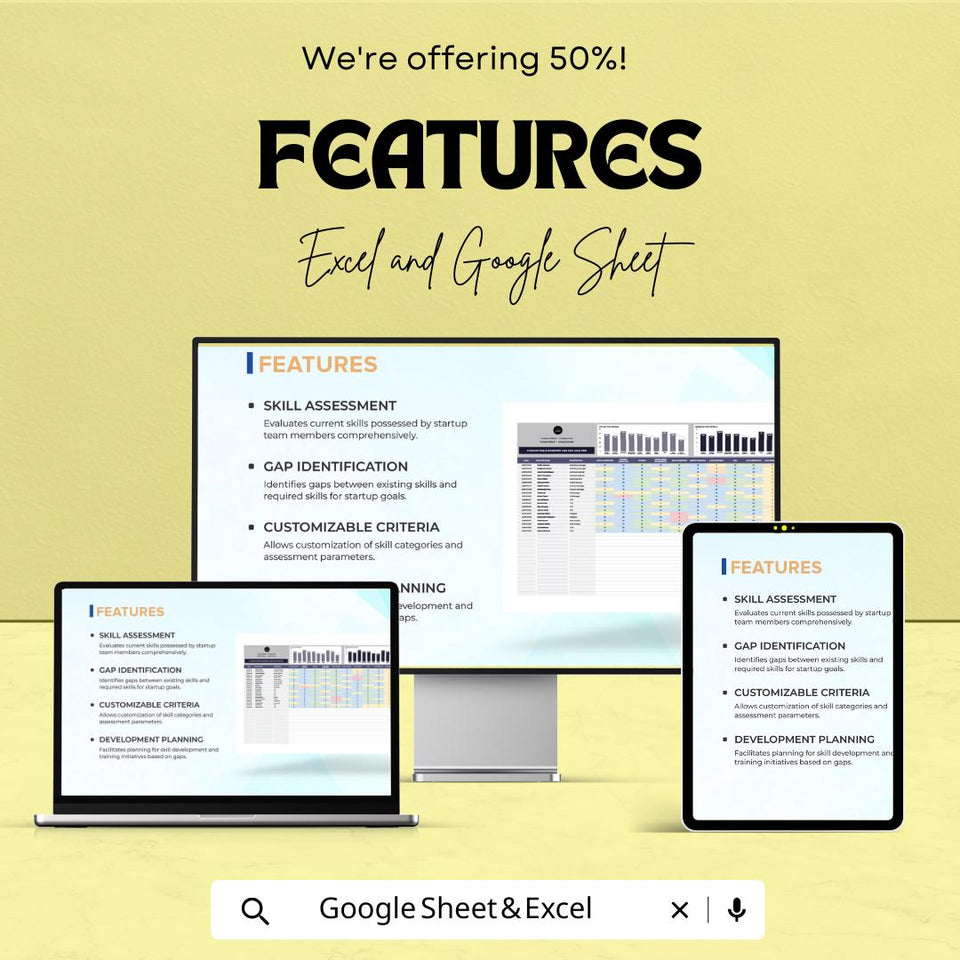 Startup Skills Inventory and Gap Analysis Sheet - Excel and Google Sheets Template for Team Assessment & Strategic Planning