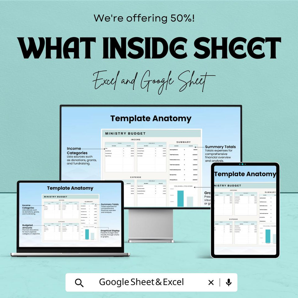 Ministry Budget Sheet | Church and Nonprofit Financial Planner | Excel and Google Sheets | Income and Expense Tracker | Instant Download