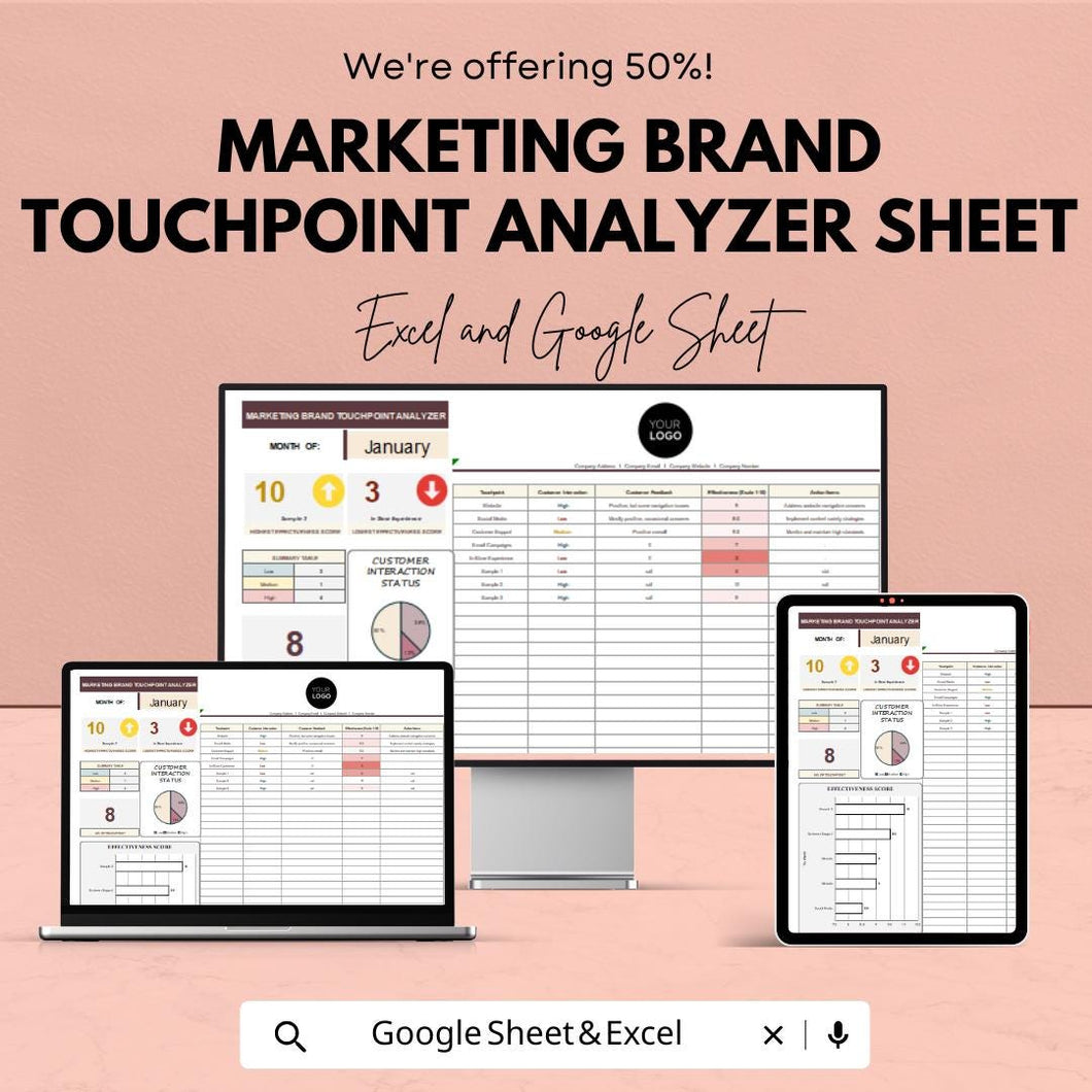 Marketing Brand Touchpoint Analyzer Sheet | Excel and Google Sheets Template for Brand Strategy | Customer Interaction Tracking & Analysis |