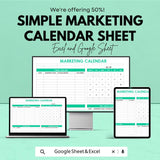 Simple Marketing Calendar Sheet | Google Sheets & Excel | Editable Content Planner | Monthly Marketing Schedule | Campaign Tracker