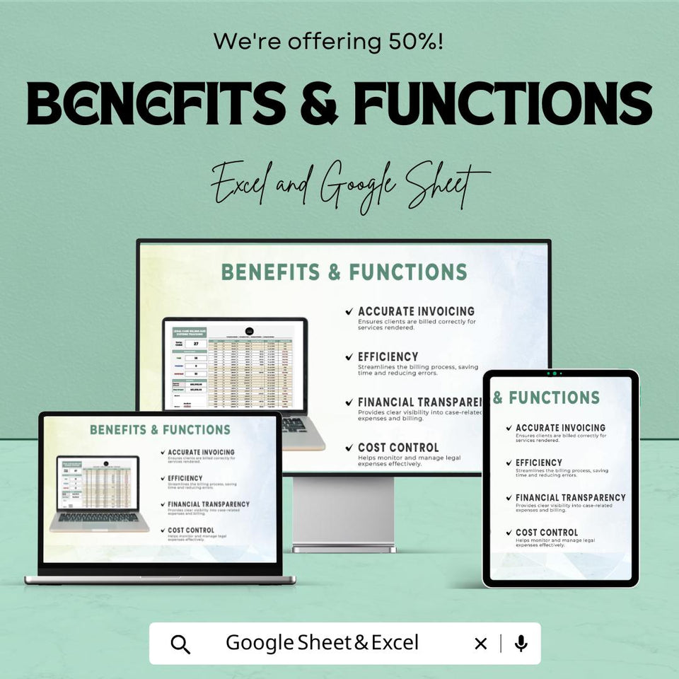 Legal Case Billing and Expense Tracking Sheet | Legal Finance Template | Excel & Google Sheets | Law Firm Billing Tracker