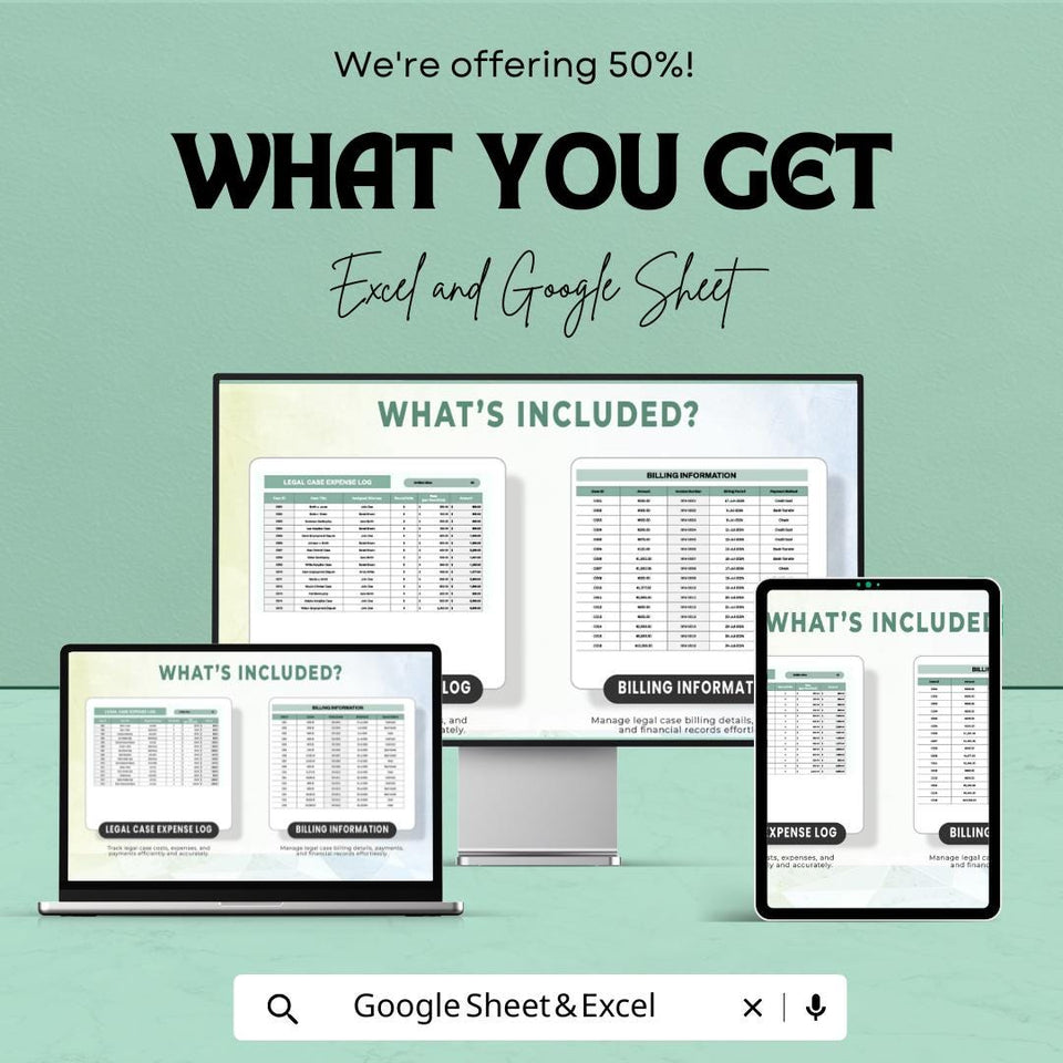 Legal Case Billing and Expense Tracking Sheet | Legal Finance Template | Excel & Google Sheets | Law Firm Billing Tracker
