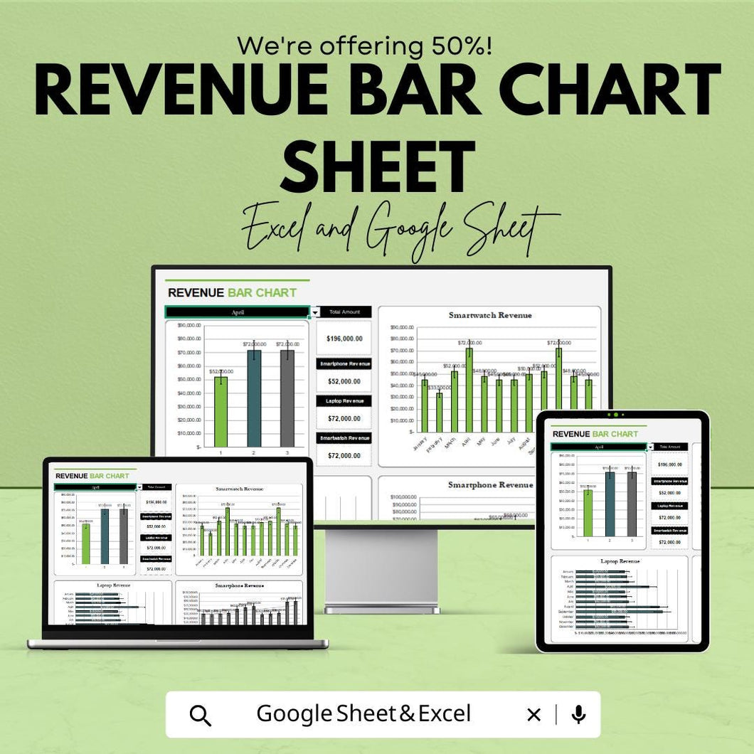 Revenue Bar Chart Template | Excel and Google Sheets | Track Sales & Analyze Revenue Trends