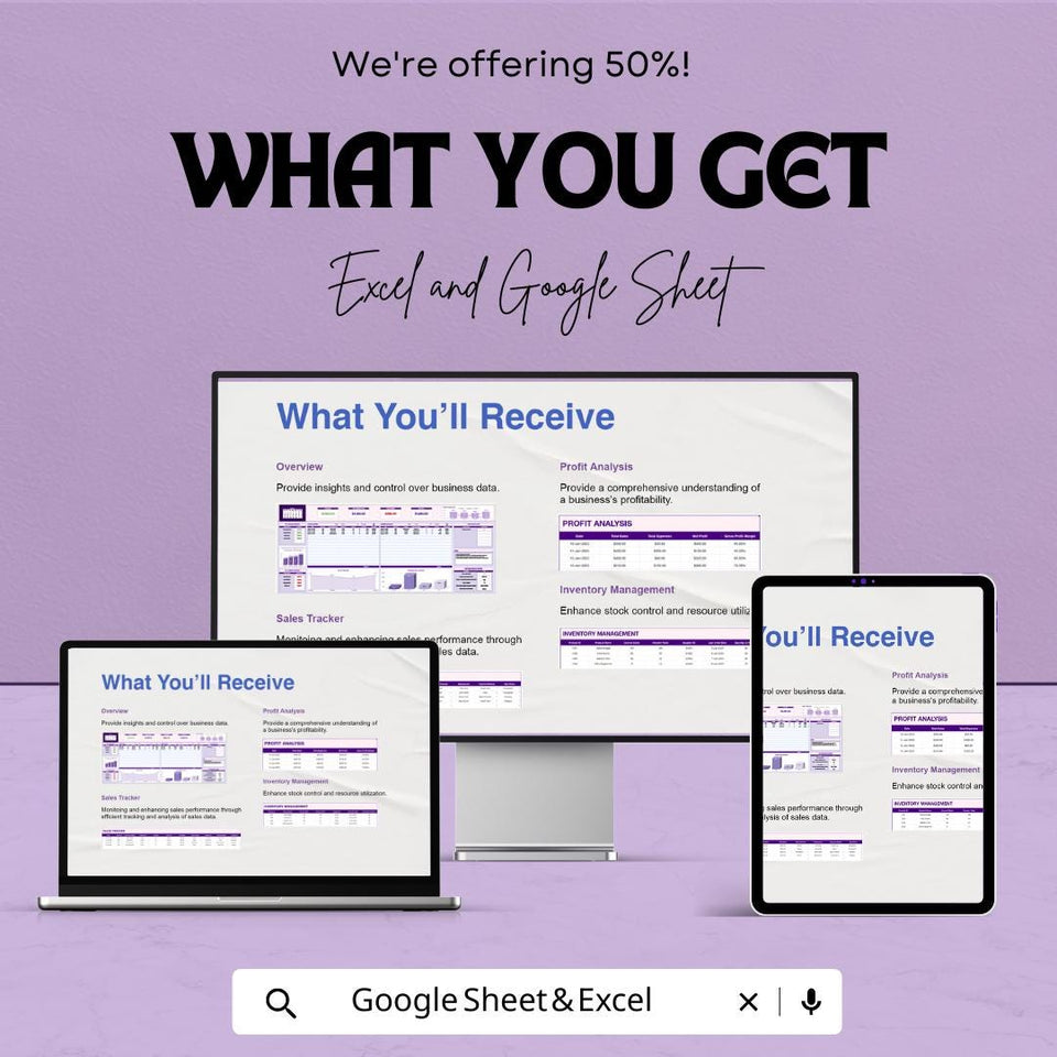 Business Tracker Template - Excel and Google Sheets - Track Sales, Expenses, Profits & Performance - 50% Off