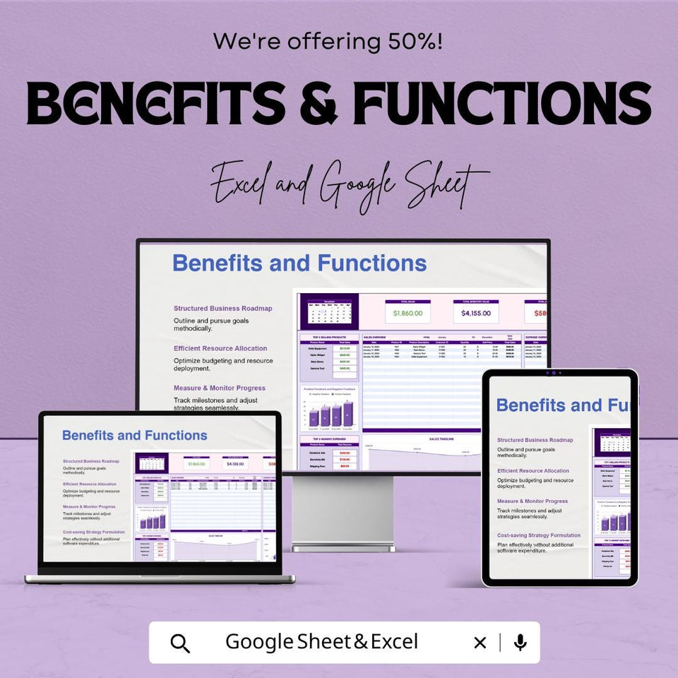 Business Tracker Template - Excel and Google Sheets - Track Sales, Expenses, Profits & Performance - 50% Off