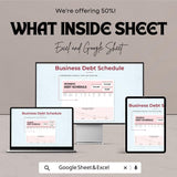 Business Debt Schedule Template - Excel & Google Sheets - Track Loan Payments and Debt Management - 50% Off