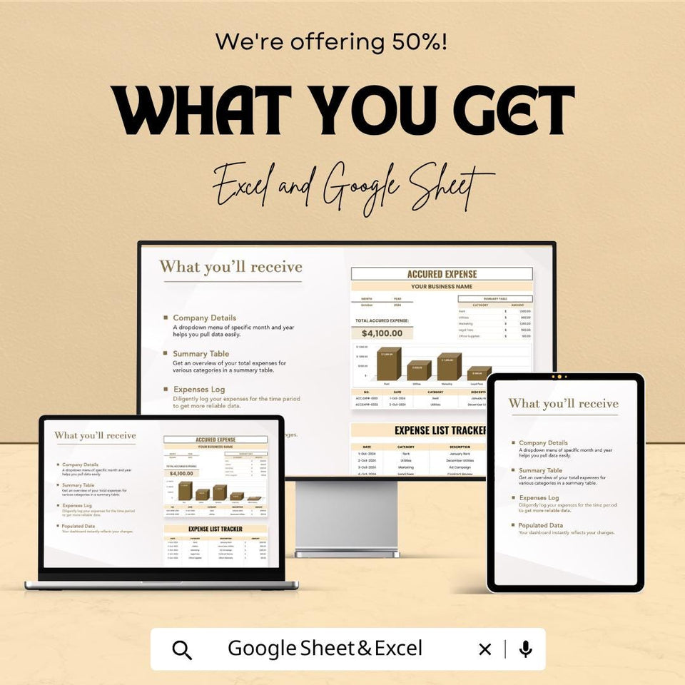 Accrued Expense Tracker Template - Excel & Google Sheets - Business Expense Management - Financial Template - 50% Off