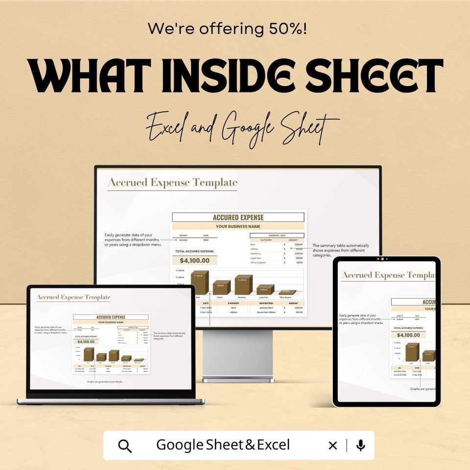 Accrued Expense Tracker Template - Excel & Google Sheets - Business Expense Management - Financial Template - 50% Off