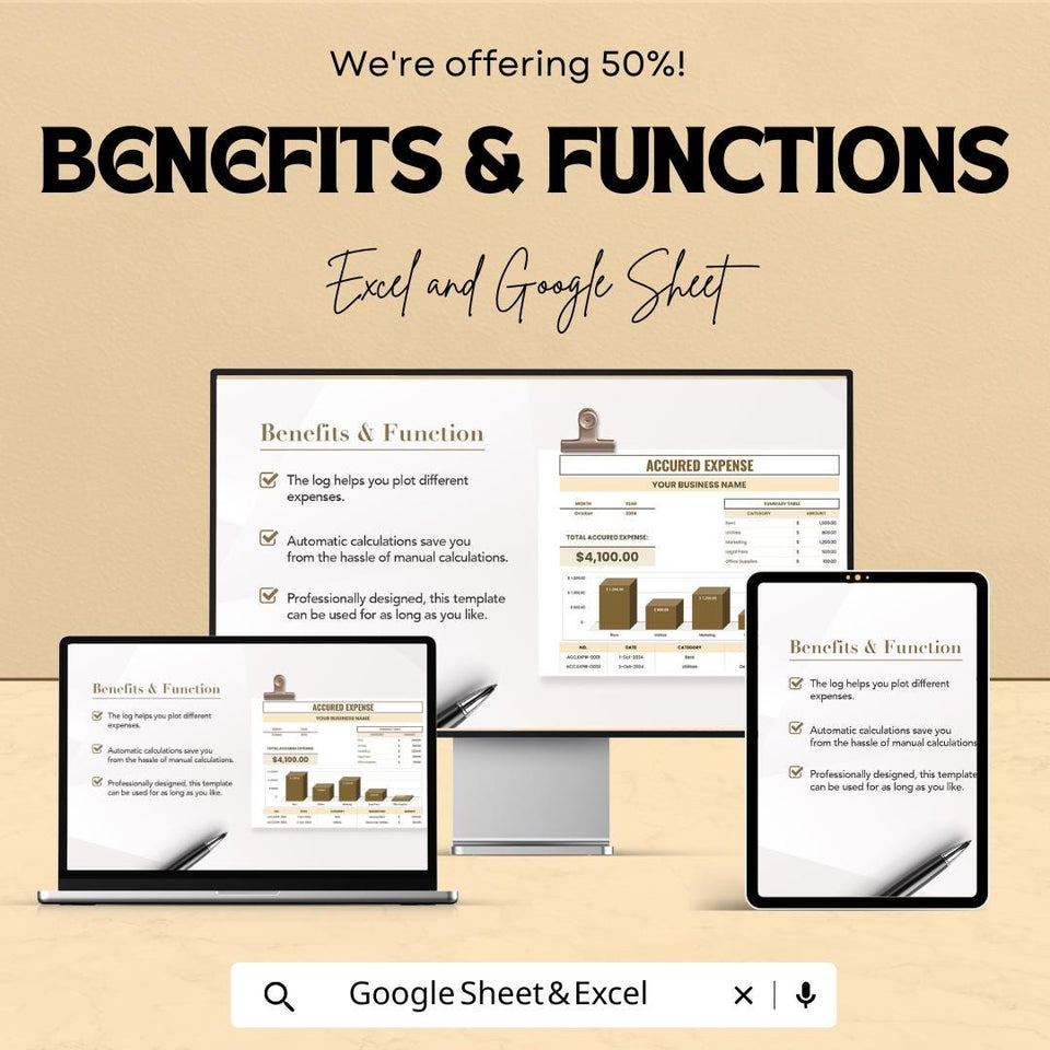 Accrued Expense Tracker Template - Excel & Google Sheets - Business Expense Management - Financial Template - 50% Off