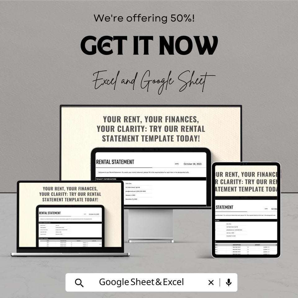 Rental Statement Template | Google Sheets & Excel | Rent Ledger | Tenant Account Summary | Instant Download