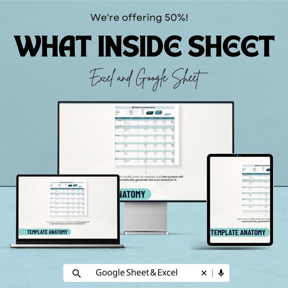 Personal Accounting Sheet | Budget Tracker | Excel & Google Sheets | Income Expense Tracker | Finance Planner Spreadsheet