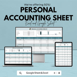 Personal Accounting Sheet | Budget Tracker | Excel & Google Sheets | Income Expense Tracker | Finance Planner Spreadsheet