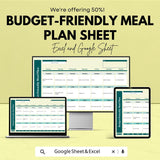 Budget-Friendly Meal Plan Sheet | Excel & Google Sheet Template for Smart Meal Planning