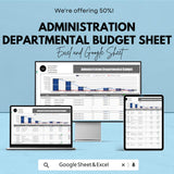 Administration Departmental Budget Sheet – Excel and Google Sheet Template for Budgeting, Financial Management & Expense Tracking