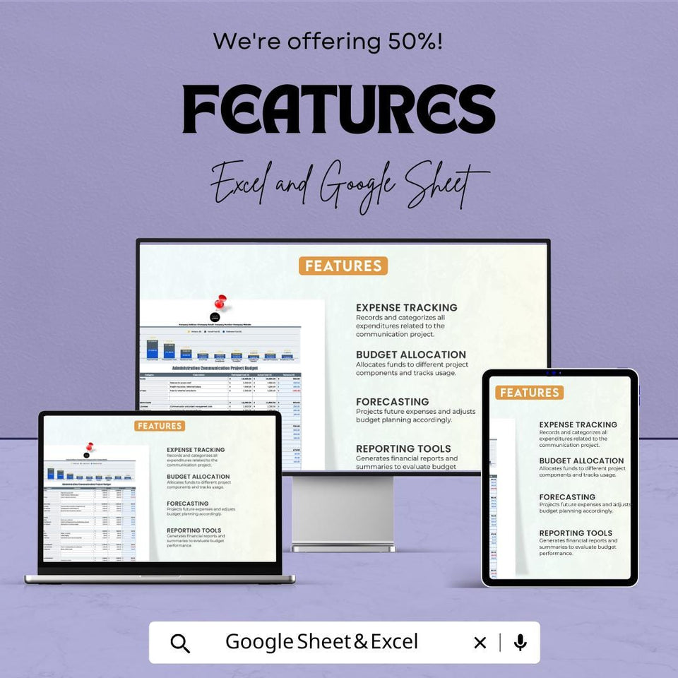 Administration Communication Project Budget Sheet – Google Sheet Template for Project Management, Budget Allocation & Expense Tracking