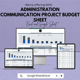 Administration Communication Project Budget Sheet – Google Sheet Template for Project Management, Budget Allocation & Expense Tracking