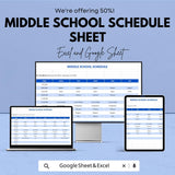 Middle School Schedule Sheet | Weekly Planner | Excel & Google Sheets Template