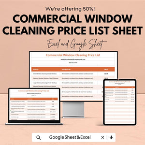 Commercial Window Cleaning Price List Sheet | Excel & Google Sheets Template | Pricing Guide for Cleaners