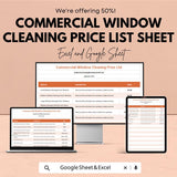 Commercial Window Cleaning Price List Sheet | Excel & Google Sheets Template | Pricing Guide for Cleaners