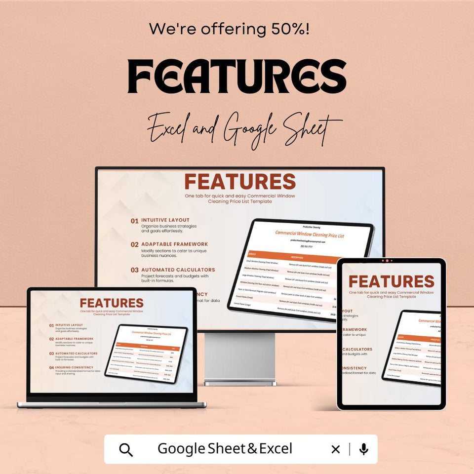 Commercial Window Cleaning Price List Sheet | Excel & Google Sheets Template | Pricing Guide for Cleaners