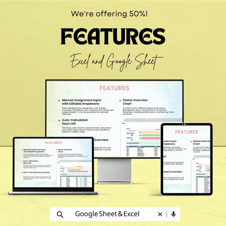 Assignment Sheet Template | Excel & Google Sheets | Task Tracker for Students | 2025 Academic Planner