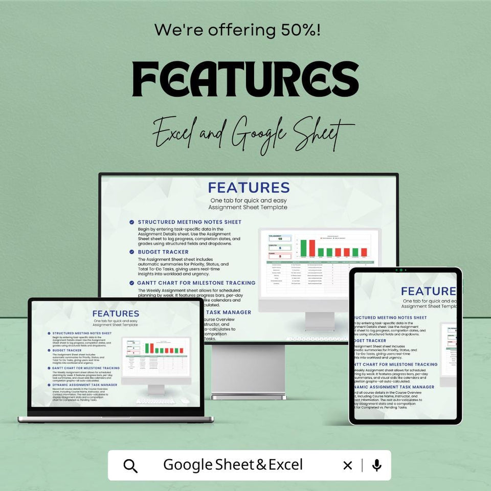 Assignment Tracker Sheet | Excel & Google Sheet | Task and Deadline Management Template